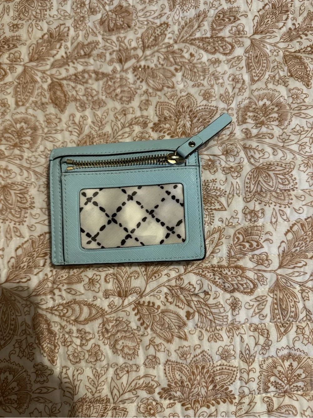 kate spade Pale Blue Saffiano Leather Bifold Wallet with Gold Plaque